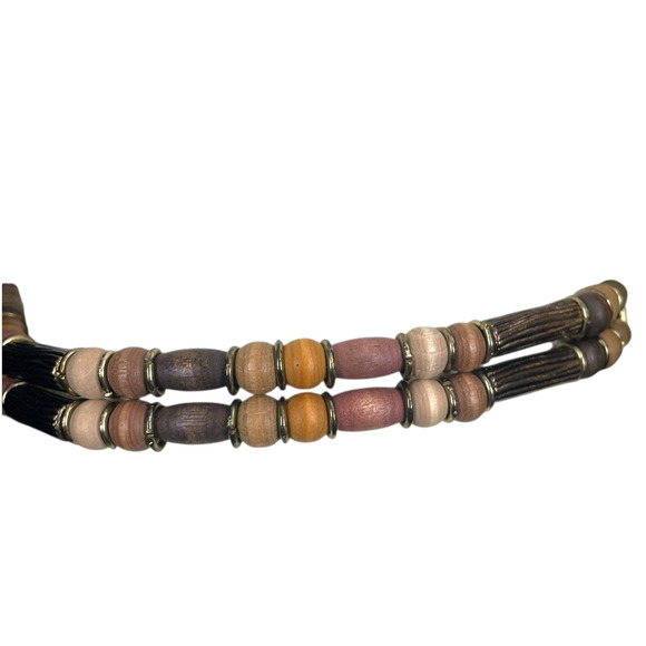 Vintage Wood Beaded Belt Gold Buckle Adjust. Size Small Boho Style Vintage 90s - Picture 9 of 13
